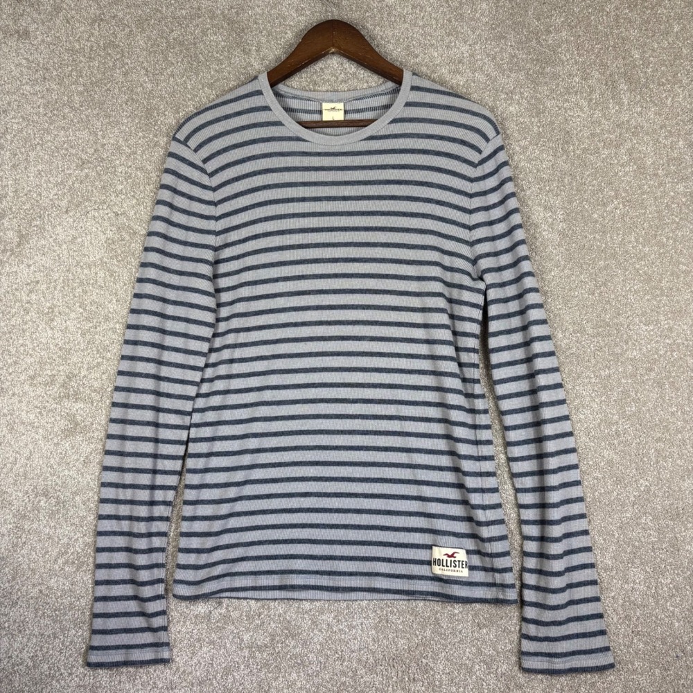 Hollister California Womens Grey Navy Blue Striped Long Sleeve Thermal Top L